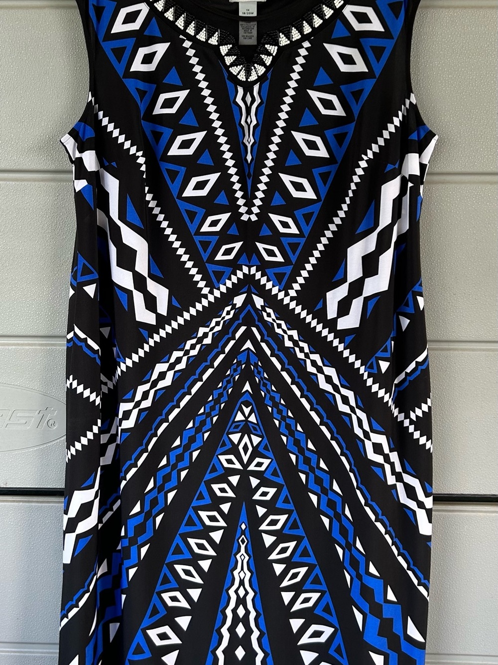 Catherines Black, Royal Blue and White Geometric Print Sleeveless Dress